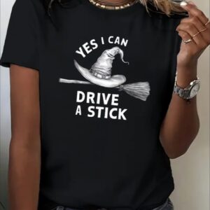 Women'S Summer Trend T-shirt Short Sleeve Leisure Printing, Holiday Gifts Are Preferred, Suitable For Women'S Wear In Spring And Summer, Teenagers And Girls, Yes I Can Drive A STICK