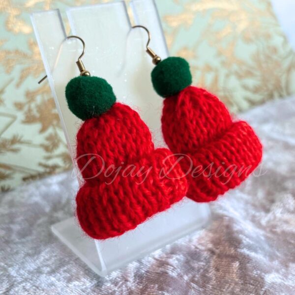 Christmas Knitted Beanie Holiday Earrings - Image 3
